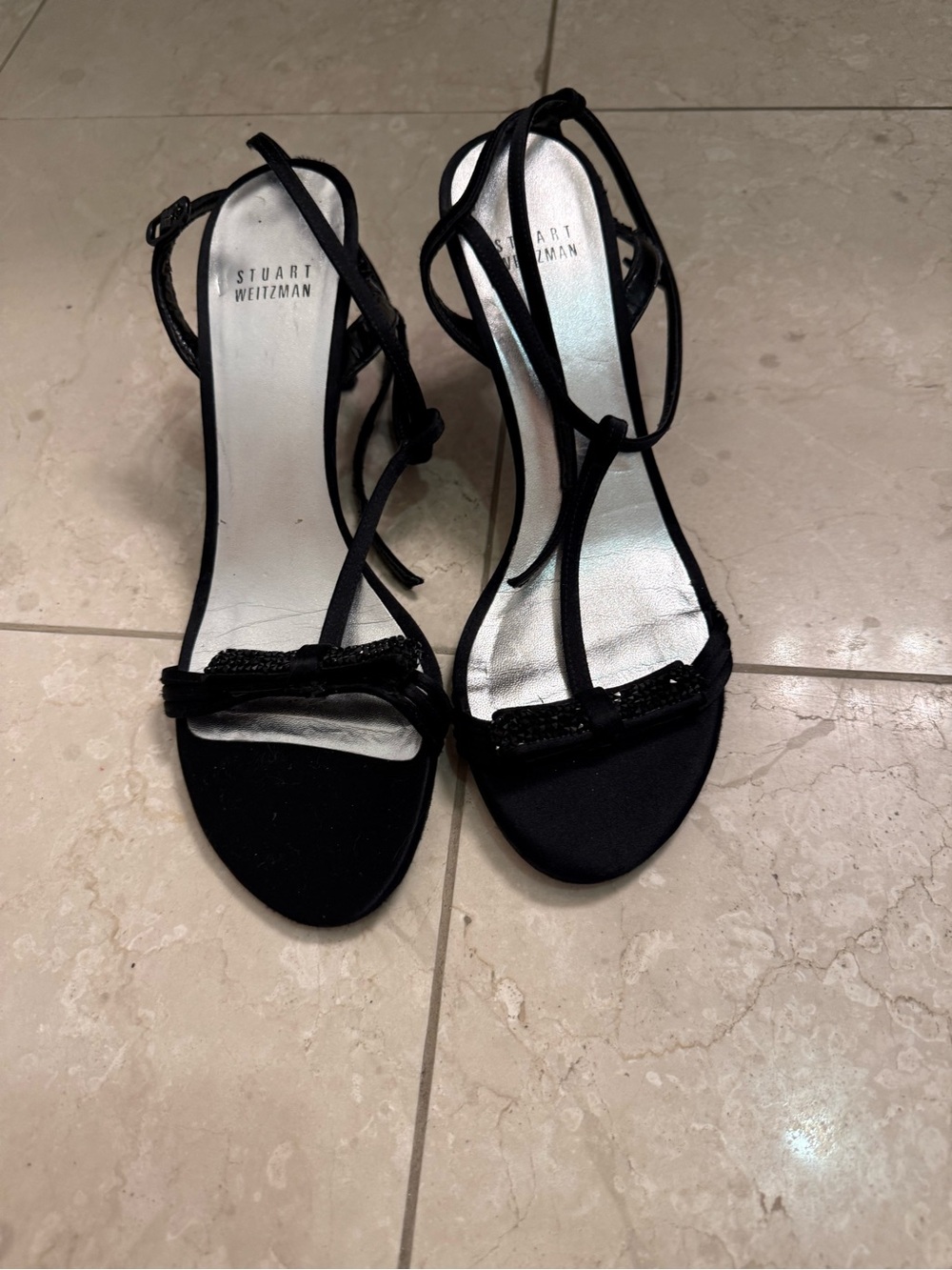 Stuart Weitzman Black Strappy Beaded Evening Sandals